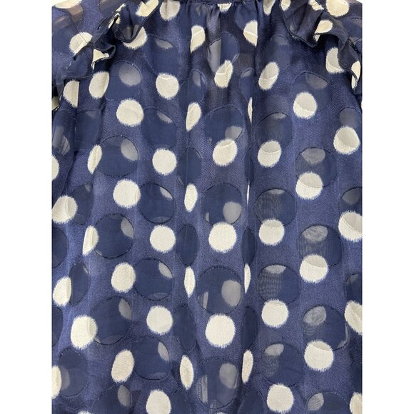 Zara Navy Polka Dot Ruffle Sleeve Top Size X-Small - Picture 6 of 11